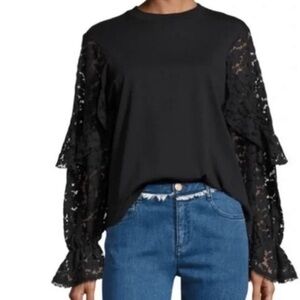 $220 See by Chloe Black Lace Sleeve Top Sz small